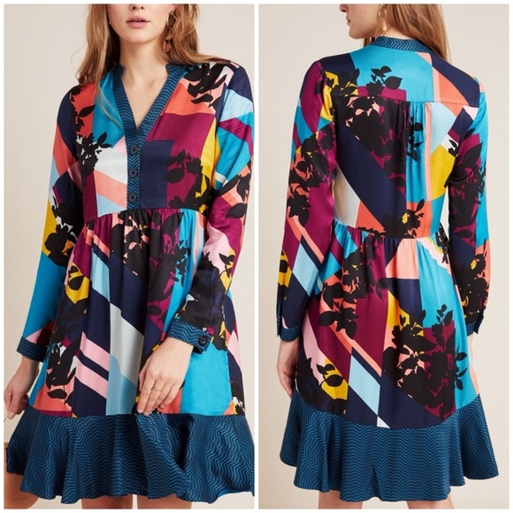 Maeve Anthropologie multicolor abstract print dress size XS Gillian Shirt Dress - Picture 11 of 11